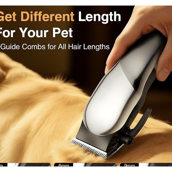 New Professional Cordless Dog Pet Hair Clippers  Grooming Kit Low Noise 8 Combs - Picture 2 of 16